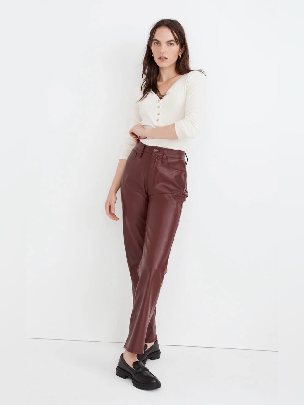 Madewell Burgundy The Petite Perfect Vintage Straight Jean: Faux Leather
Edition